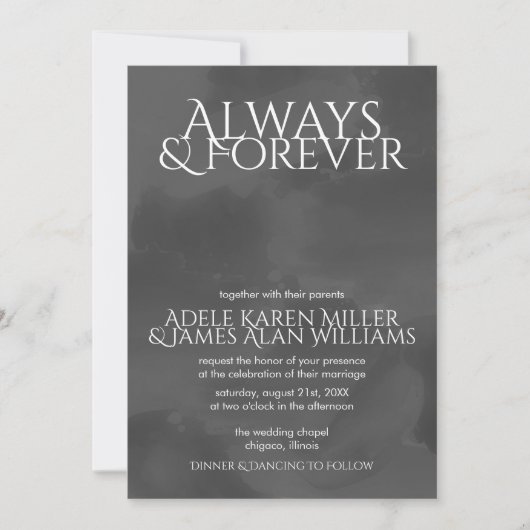 Invitation Aquarelle fumée | Toujours et jamais | Mariage (Devant)