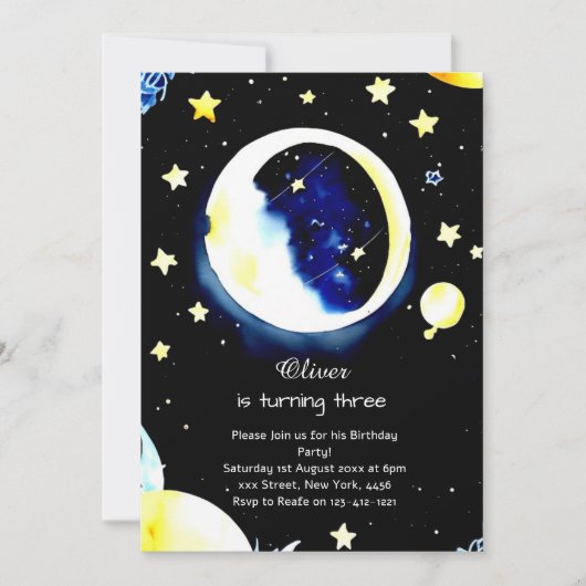 Invitation Aquarelle Galaxie cosmique Anniversaire (Devant)