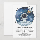 Invitation Aquarelle Galaxy Astronaut Bohémien Anniversaire (Devant / Derrière)