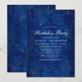 Invitation Aquarelle Galaxy Étoiles cosmiques Fête d'annivers (Devant / Derrière)