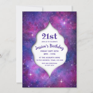 Invitation Aquarelle Galaxy Rose Et Bleu