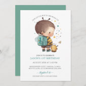 Invitation Aquarelle garçon 1er anniversaire I (Devant / Derrière)