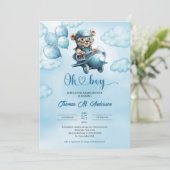 Invitation Aquarelle garçon ourson en peluche aviateur avec b (Debout devant)