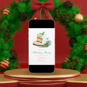 Invitation Aquarelle Gâteau d'hiver de vacances avec Holly