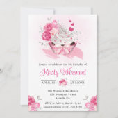 Invitation Aquarelle Gâteau rose et Fleurs fête d'anniversair (Devant)