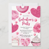 Invitation Aquarelle gâteaux roses et friandises de la Saint- (Devant)