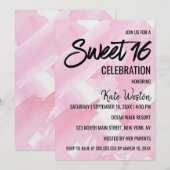 Invitation Aquarelle Géante Rose Fille Brosses Sweet 16 (Devant / Derrière)