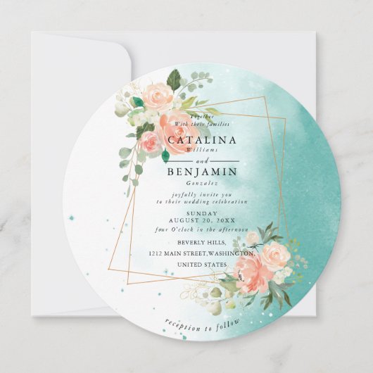 Invitation Aquarelle Géométrique Blush Rose Mariage Floral En (Devant)