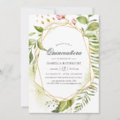 Invitation Aquarelle Géométrique Cristal Verdure Quinceañera (Devant)