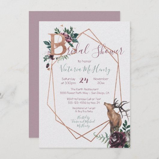 Invitation Aquarelle géométrique des bois rustique (Devant / Derrière)