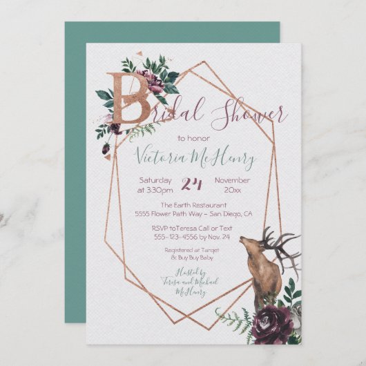 Invitation Aquarelle géométrique des bois rustique (Devant / Derrière)