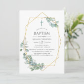 Invitation Aquarelle Géométrique Eucalyptus Baptême (Debout devant)