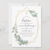 Invitation Aquarelle Géométrique Eucalyptus Baptême (Devant)