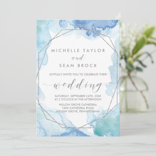 Invitation Aquarelle géométrique | Mariage argenté (Debout devant)
