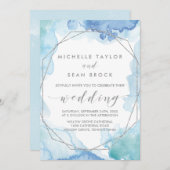 Invitation Aquarelle géométrique | Mariage argenté (Devant / Derrière)