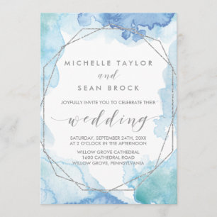 Invitation Aquarelle géométrique Mariage argenté