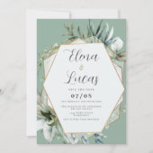 Invitation Aquarelle géométrique menthe mariage de feuillage (Devant)