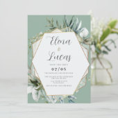 Invitation Aquarelle géométrique menthe mariage de feuillage (Debout devant)