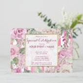 Invitation Aquarelle géométrique rose Vert floral Événement (Debout devant)