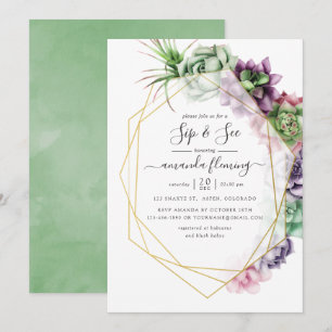 Invitation Aquarelle Géométrique Succulente à Boire et à Voir