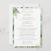 Invitation Aquarelle géométrique Tropical Feuille Green Gold (Dos)