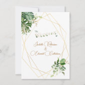 Invitation Aquarelle géométrique Tropical Feuille Green Gold (Devant)