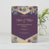 Invitation Aquarelle géométrique violet or mariage floral (Debout devant)