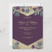 Invitation Aquarelle géométrique violet or mariage floral (Devant)