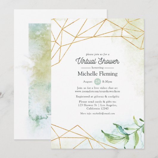 Invitation Aquarelle Géométrique Virtual Baby ou Fête des mar (Devant / Derrière)