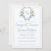 Invitation Aquarelle Ginger Jar Monogram Crest, Bleu Blanc (Devant)