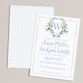 Invitation Aquarelle Ginger Jar Monogram Crest, Bleu Blanc