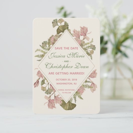 Invitation Aquarelle Ginkgo Mariage floral Enregistrer la dat (Debout devant)