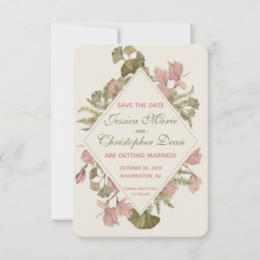 Invitation Aquarelle Ginkgo Mariage floral Enregistrer la dat (Devant)