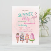 Invitation Aquarelle Glace, Flamants roses Anniversaire Fête (Debout devant)