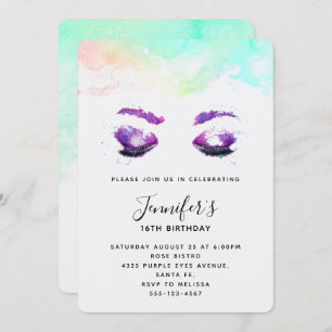Invitation Aquarelle glamour aux yeux et aux bouillons pourpr