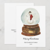 Invitation Aquarelle Globe de neige et Noël Snowman (Devant / Derrière)