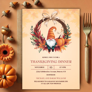 Invitation Aquarelle Gnome Automne Wreath Thanksgiving Dîner
