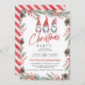 Invitation Aquarelle Gnome Holly Berry Noël Party (Devant / Derrière)