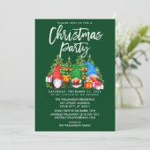 Invitation Aquarelle Gnomes Lumières Fête de Noël Vert (Debout devant)