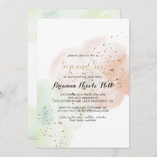 Invitation Aquarelle Gold Confetti Sip et voir