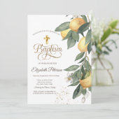 Invitation Aquarelle Gold Cross Lemons Botanique Vert Plaid (Debout devant)
