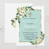 Invitation Aquarelle Gold Frame Baptême Floral Baptême Floral (Devant / Derrière)