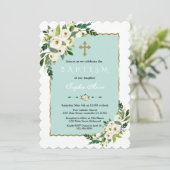 Invitation Aquarelle Gold Frame Baptême Floral Baptême Floral (Debout devant)