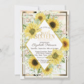 Invitation Aquarelle Gold Frame Sunflowers Sweet 16 (Devant)