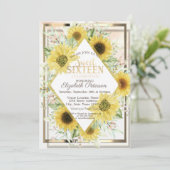 Invitation Aquarelle Gold Frame Sunflowers Sweet 16 (Debout devant)