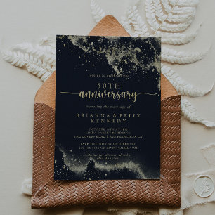 Invitation Aquarelle Gold Splash 50e anniversaire Mariage