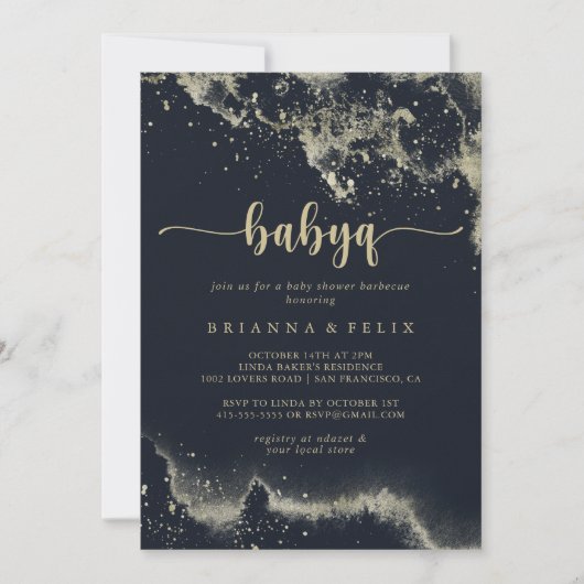 Invitation Aquarelle Gold Splash BabyQ Baby shower Barbecue (Devant)