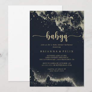 Invitation Aquarelle Gold Splash BabyQ Baby shower Barbecue