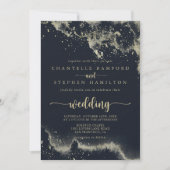 Invitation Aquarelle Gold Splash Mariage avant et arrière (Devant)