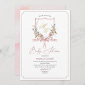 Invitation Aquarelle Golden Rose fleurs crêtes bébé Showe (Devant / Derrière)